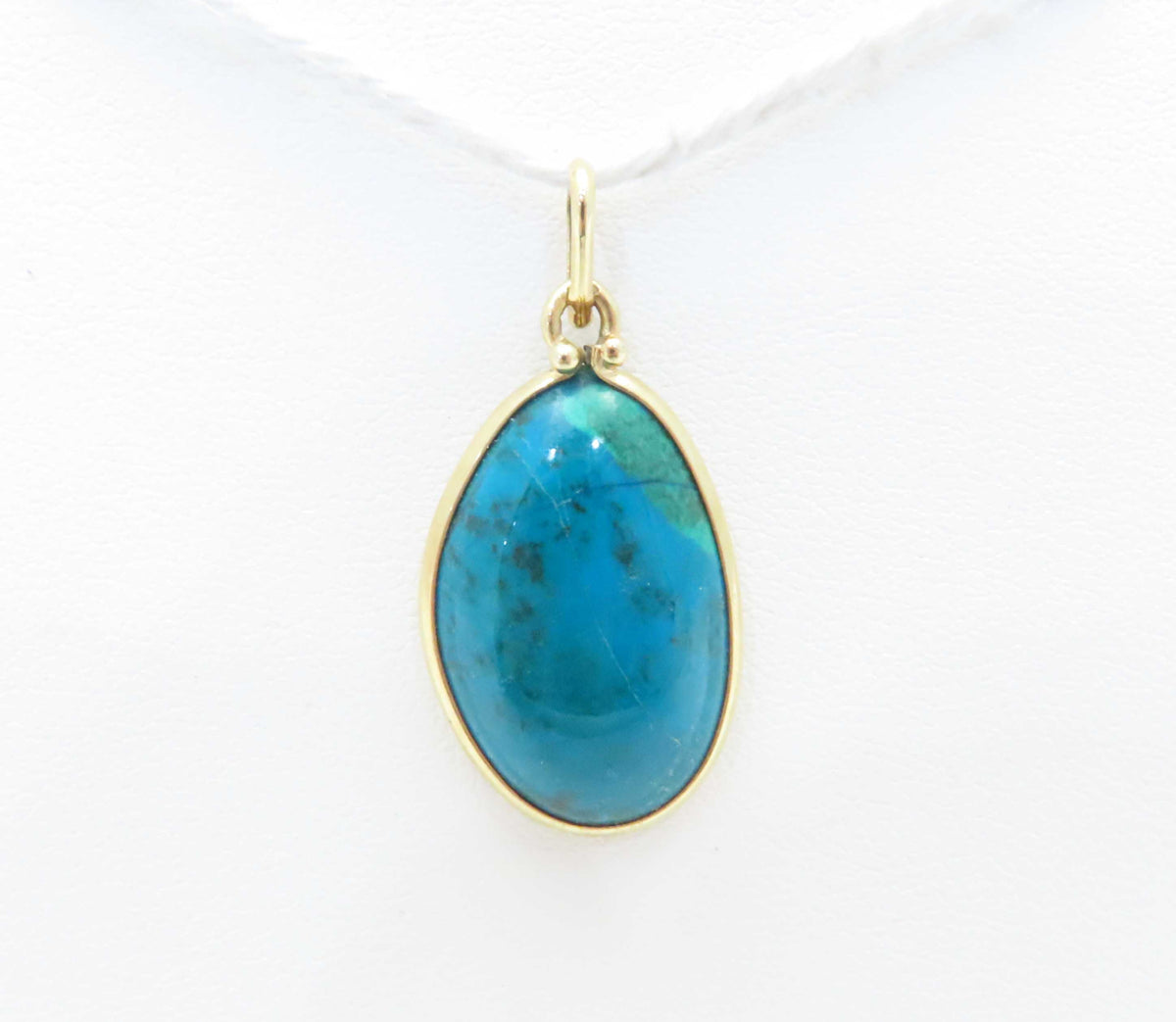 14K Yellow Gold Oval Bezel Set Chrysocolla Pendant ~1.25"