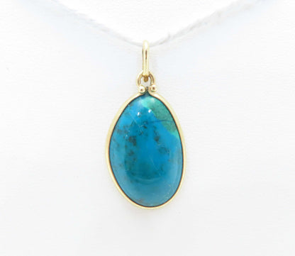 14K Yellow Gold Oval Bezel Set Chrysocolla Pendant ~1.25"