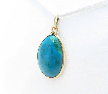 14K Yellow Gold Oval Bezel Set Chrysocolla Pendant ~1.25"
