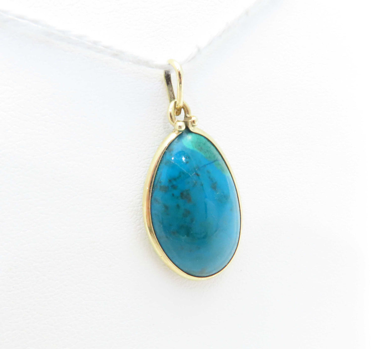 14K Yellow Gold Oval Bezel Set Chrysocolla Pendant ~1.25"