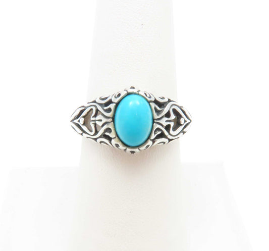 Sterling Silver ~7.5x5.5MM Oval Turquoise Filigree Ring Size 7