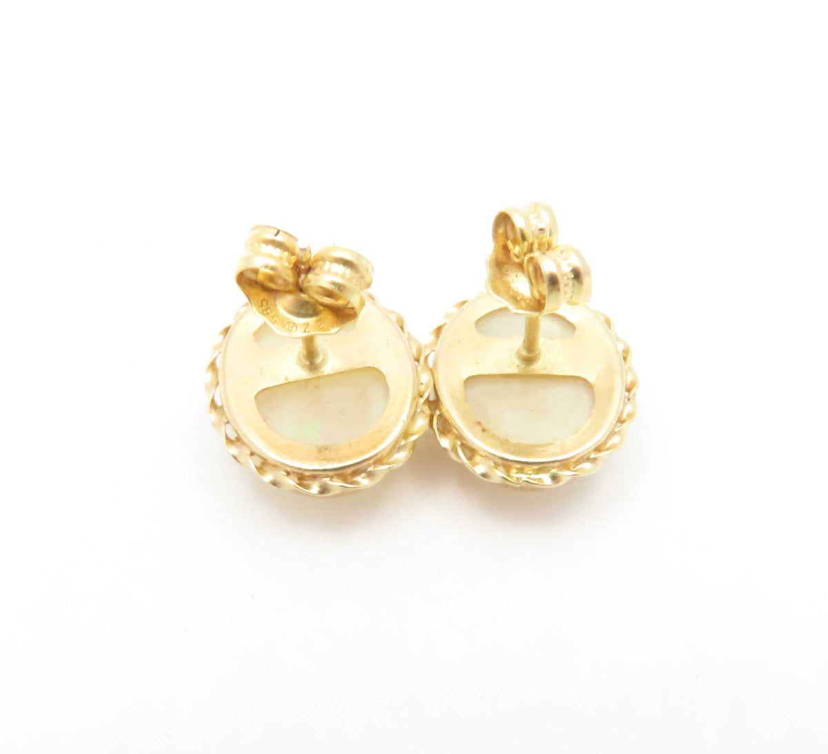 14K Yellow Gold ~10x8MM Bezel Set Opal Stud Earrings