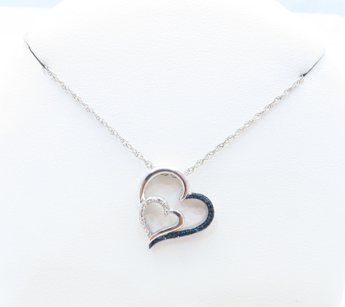 Sterling Silver Blue & White Diamond Accent Double Heart 18" Necklace