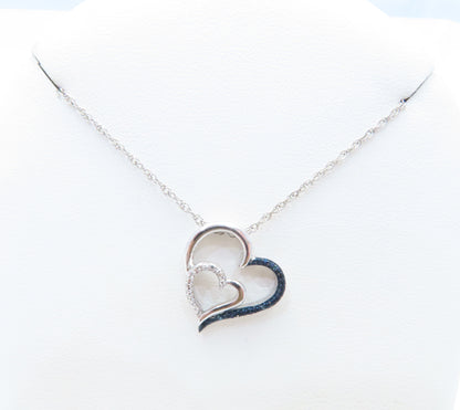 Sterling Silver Blue & White Diamond Accent Double Heart 18" Necklace
