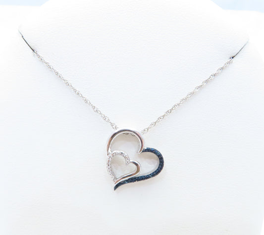 Sterling Silver Blue & White Diamond Accent Double Heart 18" Necklace