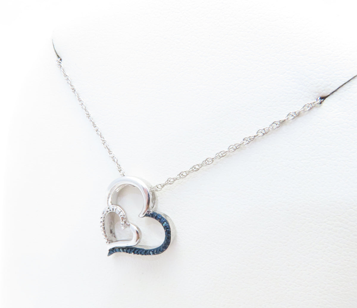 Sterling Silver Blue & White Diamond Accent Double Heart 18" Necklace