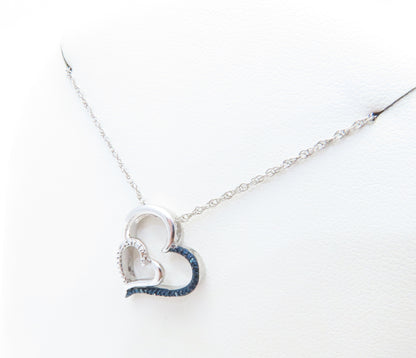 Sterling Silver Blue & White Diamond Accent Double Heart 18" Necklace