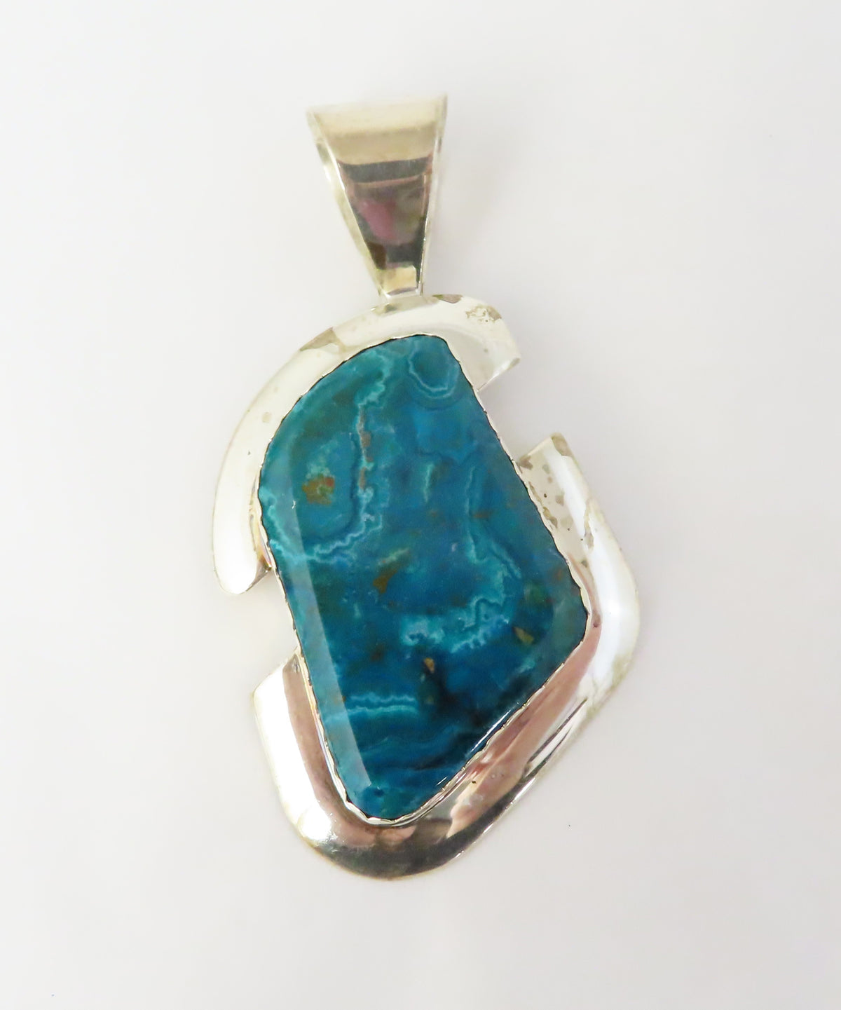 Desert Rose Co. Sterling Silver Chrysocolla Modernist Pendant 2.75"