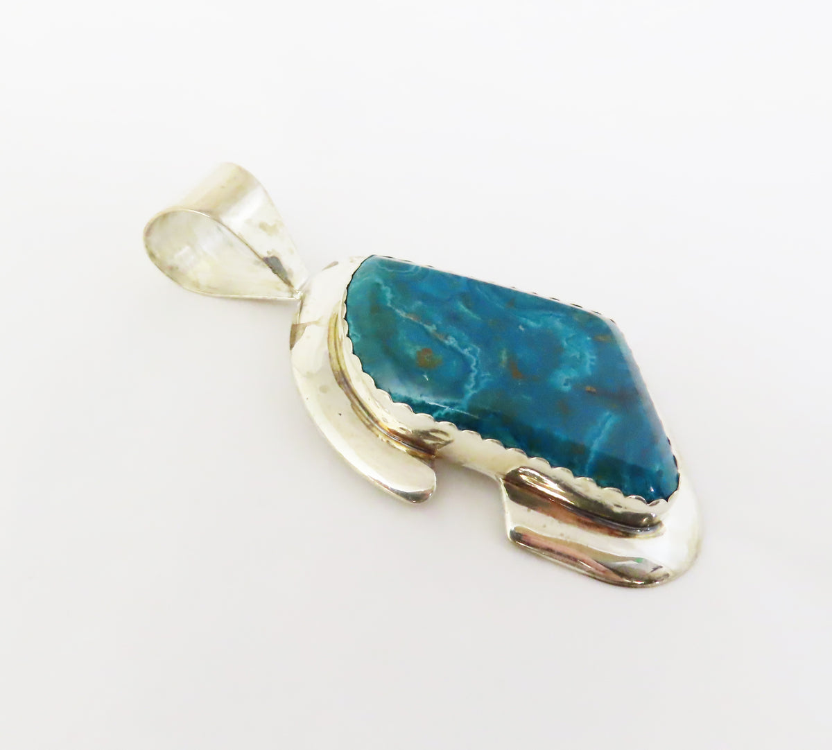 Desert Rose Co. Sterling Silver Chrysocolla Modernist Pendant 2.75"