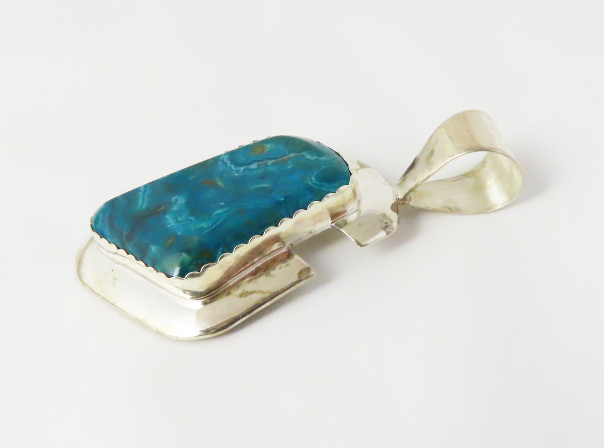 Desert Rose Co. Sterling Silver Chrysocolla Modernist Pendant 2.75"