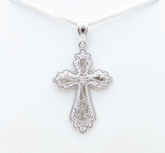 Sterling Silver Diamond Accent Filigree Cross Pendant