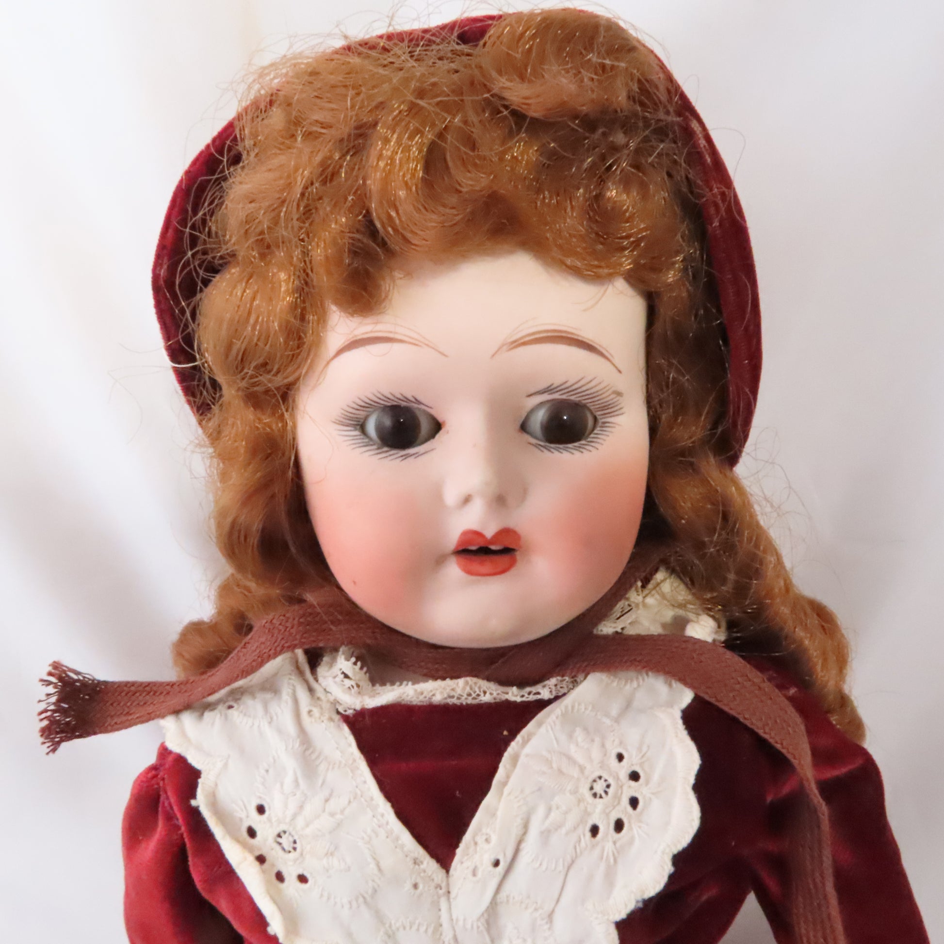 porcelain doll red dress Antique Fulper Porcelain Head Doll Burgandy Dress Doll – Rocky's Gold Silver & Antiques