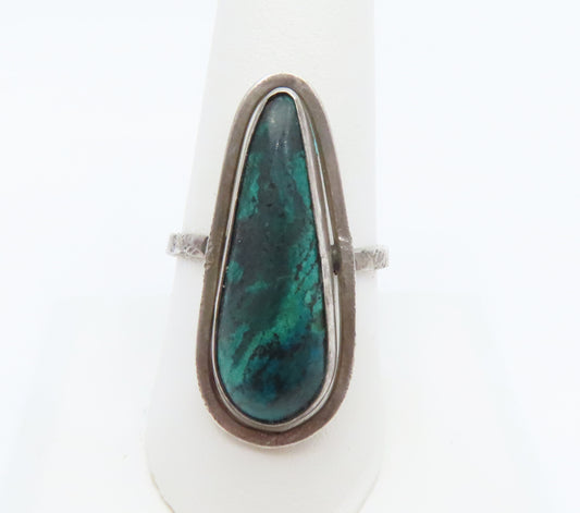 Southwestern Sterling Silver Bezel Set Chrysocolla Ring Size 8.5