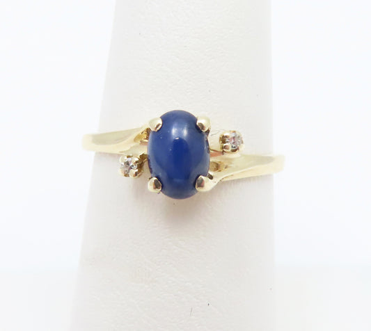 10K Yellow Gold Oval Star Sapphire & Diamond Accent Bypass Ring Size 6.25