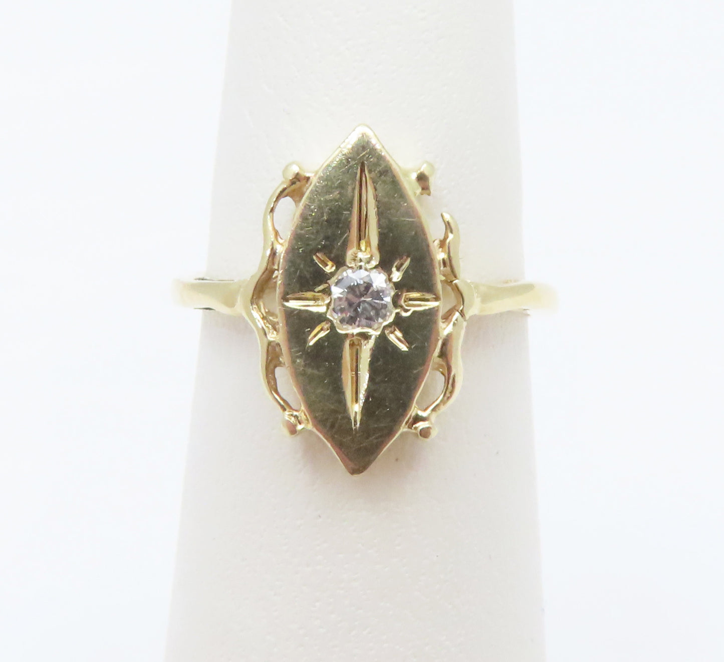 14K Yellow Gold Diamond Accent Marquise Shaped Ring Size 4