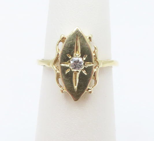 14K Yellow Gold Diamond Accent Marquise Shaped Ring Size 4