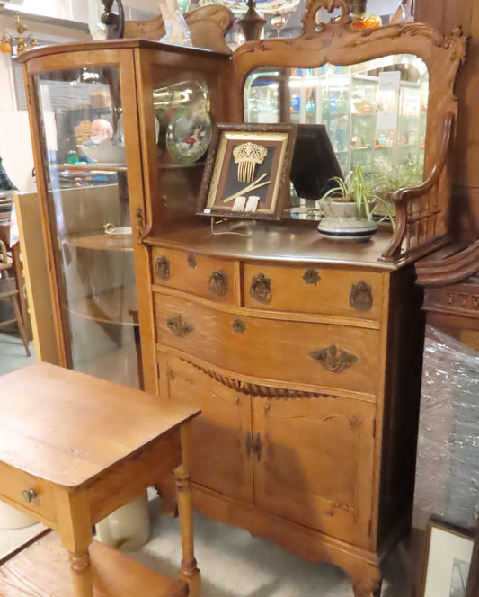 Vintage Oak Secretary China Cabinet Side by Side