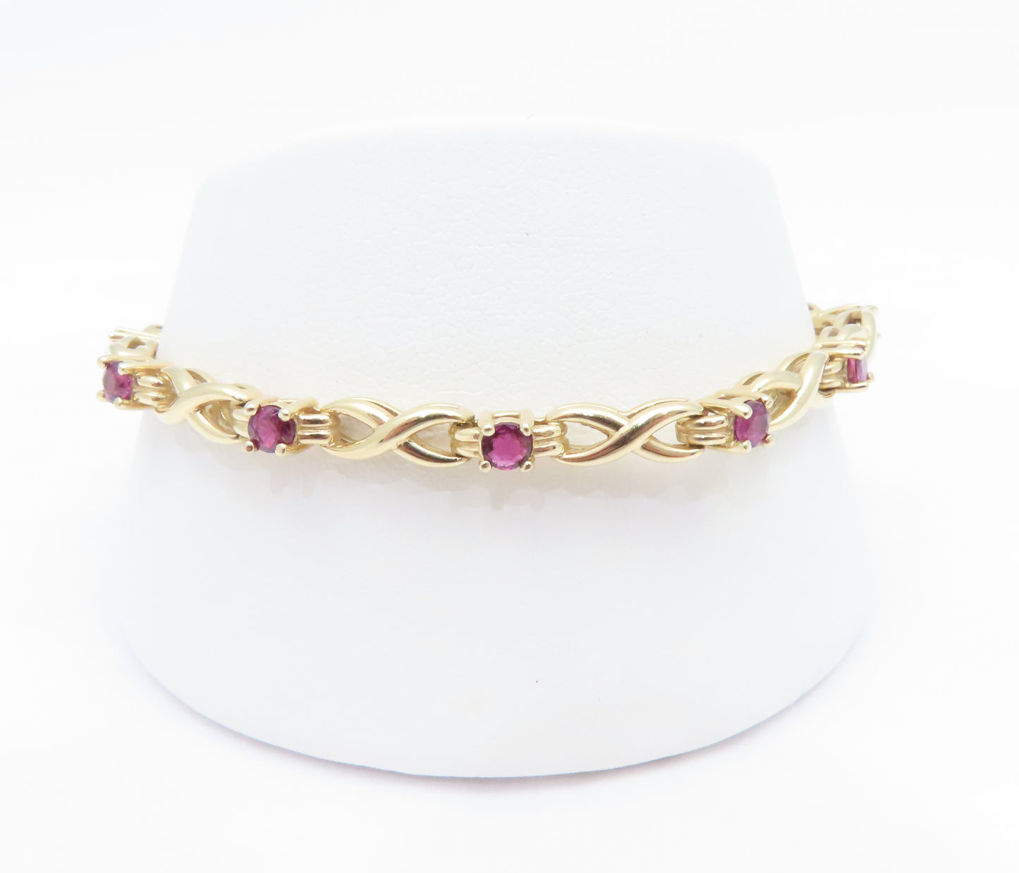 14K Yellow Gold Ruby "X" Link Bracelet 7"