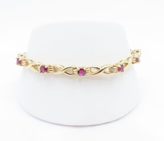 14K Yellow Gold Ruby "X" Link Bracelet 7"