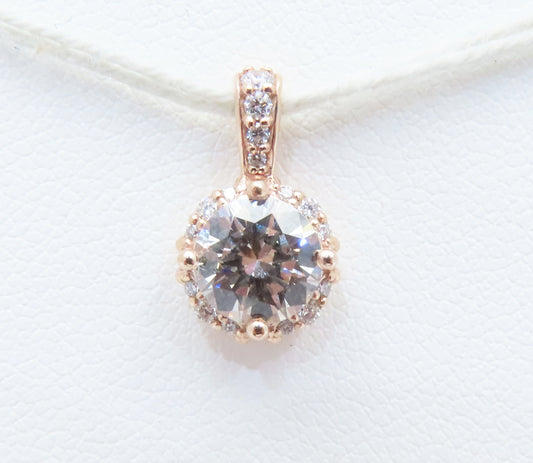 10K Rose Gold ~1CTW Diamond (~0.98C Ctr) Halo Pendant