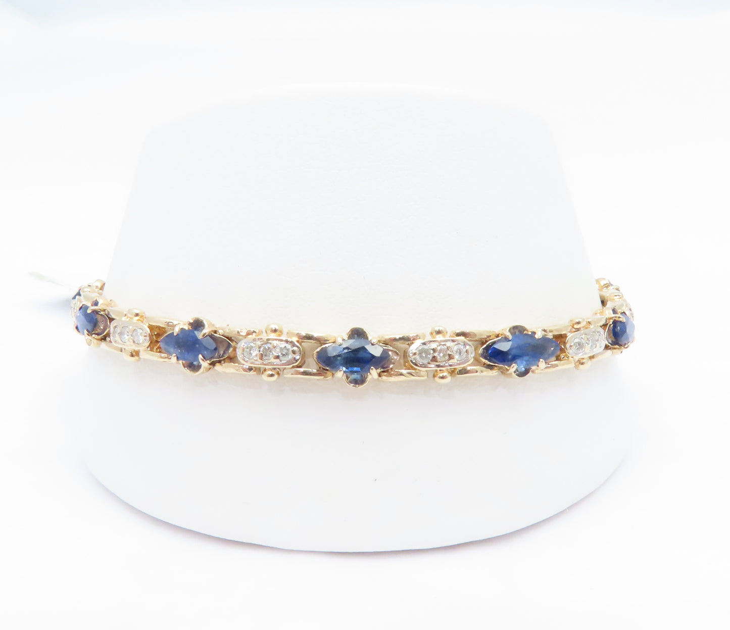 10K Yellow Gold Marquise Sapphire & ~1/2CTW Diamond Tennis Bracelet 7.25"