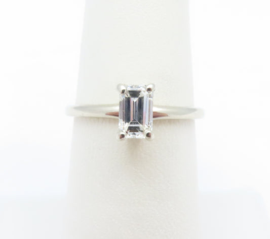 14K White Gold ~1/2C Emerald Cut Diamond Solitaire Ring Size 6