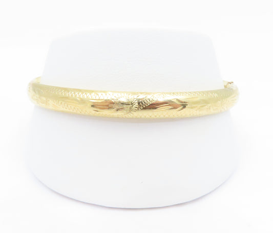 14K Yellow Gold Etched Hinged Bangle Bracelet