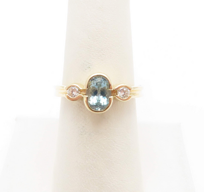 14k Yellow Gold Aquamarine & Diamond Bezel-Set Ring Size 7.5