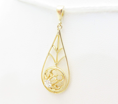 14k Yellow Gold ~1/10c Euro Cut Diamond Lavalier Pendant