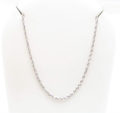 14k White Gold 1.8mm Rope Chain 18"