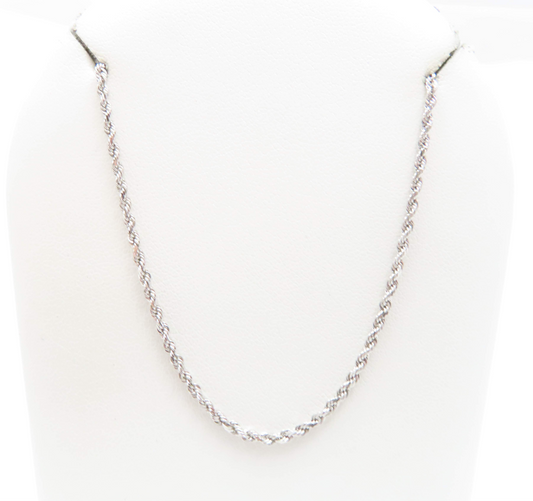 14k White Gold 1.8mm Rope Chain 18"