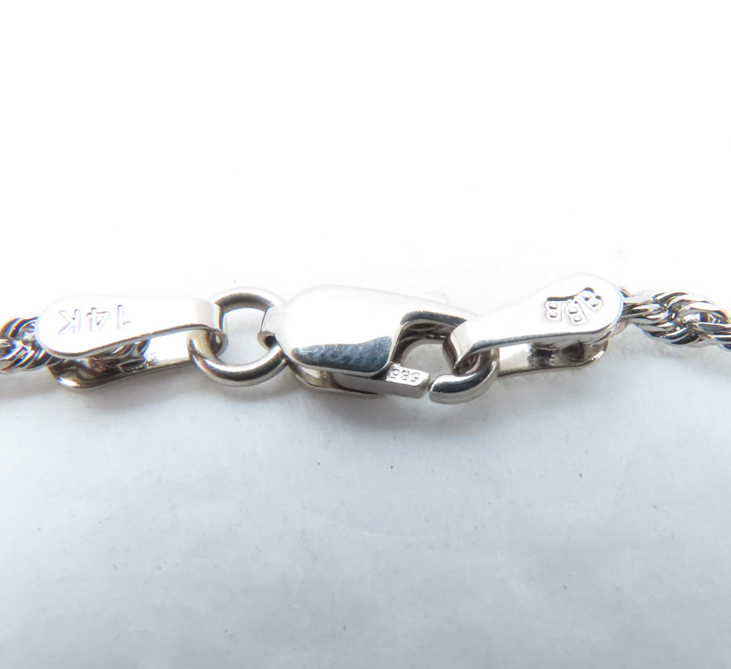 14k White Gold 1.8mm Rope Chain 18"