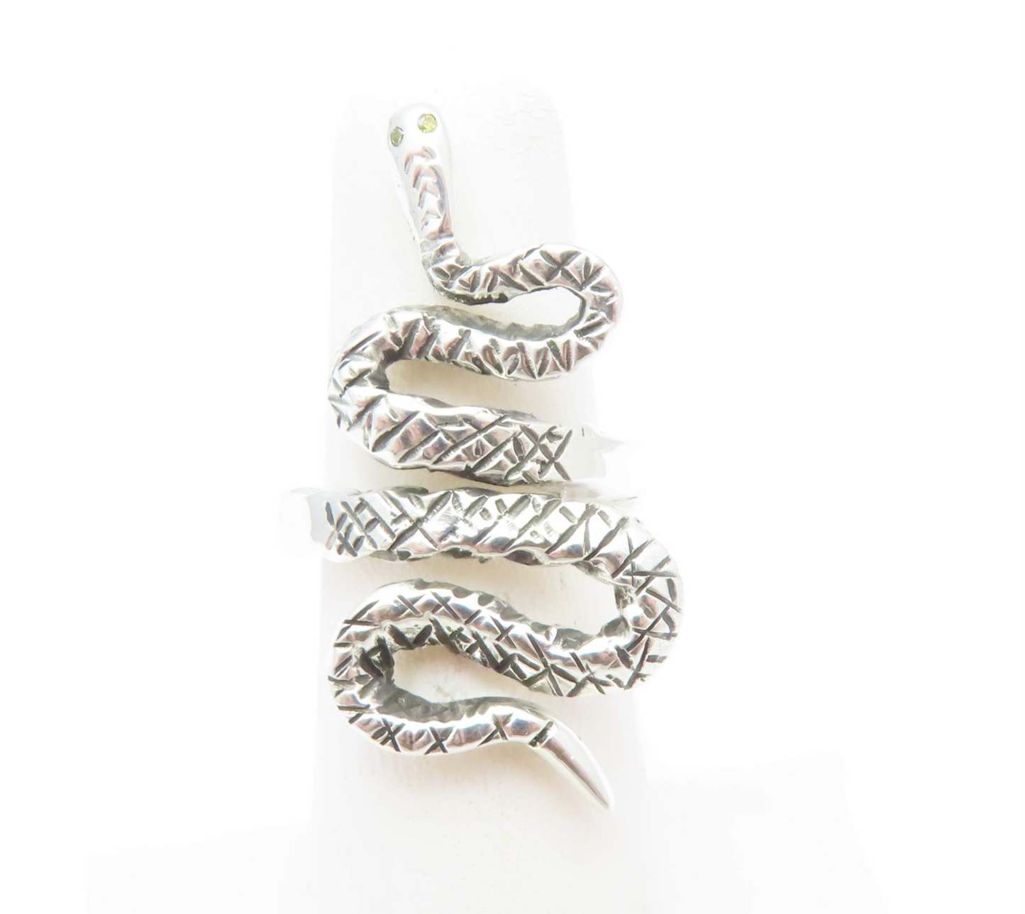 Sterling Silver Snake Ring with Yellow Diamond Accents