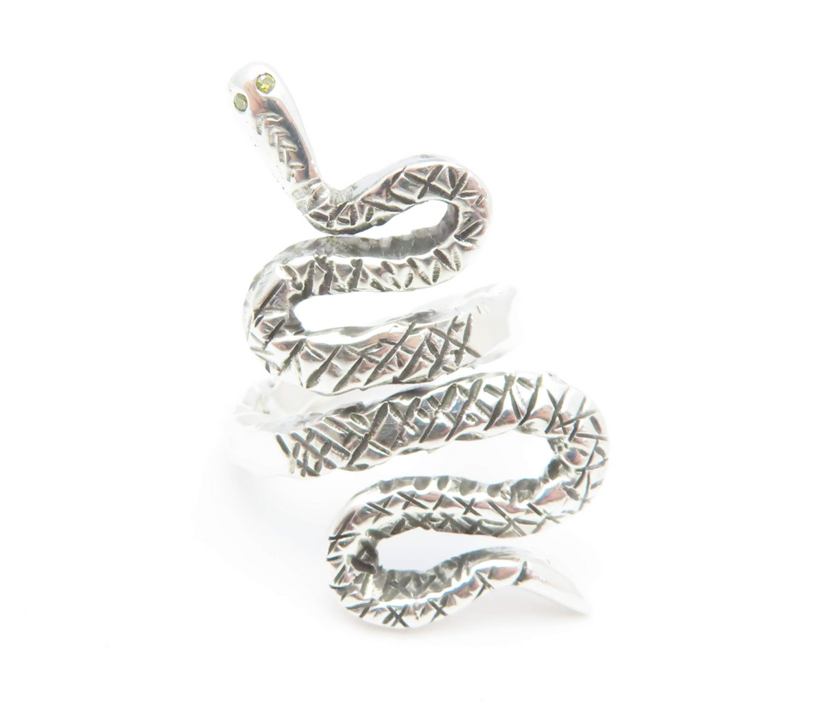 Sterling Silver Snake Ring with Yellow Diamond Accents