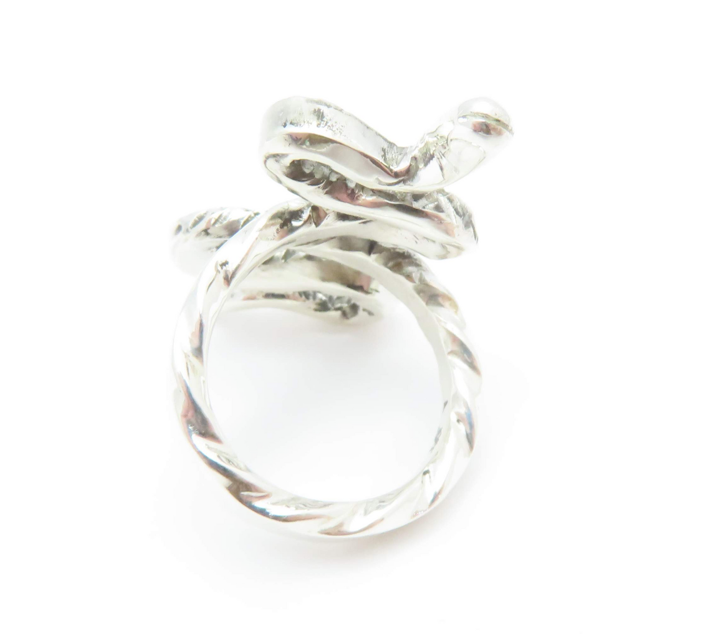 Sterling Silver Snake Ring with Yellow Diamond Accents