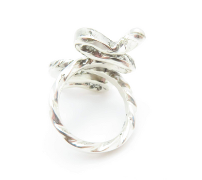 Sterling Silver Snake Ring with Yellow Diamond Accents
