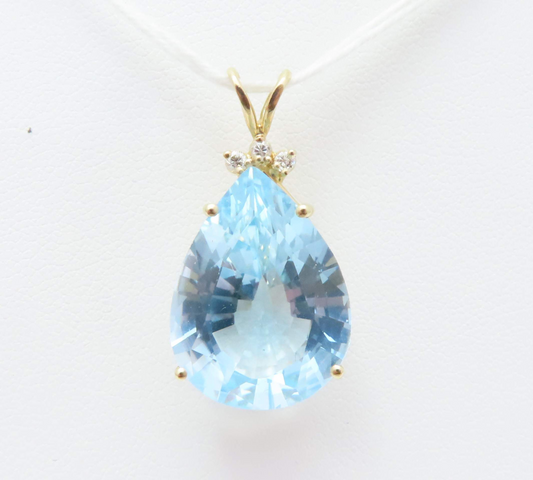 14k Yellow Gold Blue Topaz & Diamond Accent Pendant