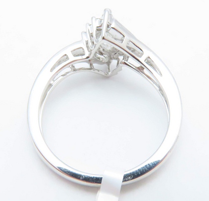 14k White Gold Marquise Center Diamond Ring Size 6