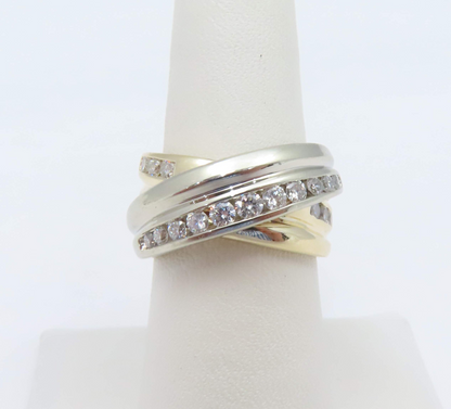 14k Two Tone ~1/2ctw Diamond Crossover Band Size 7