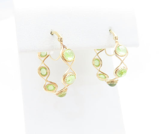 14K Yellow Gold Round Peridot Hoop Earring