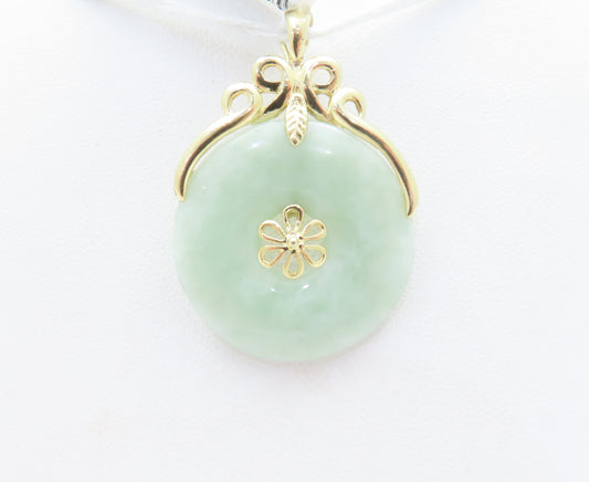 14k Yellow Gold Round Jade Pendant ~1.5"