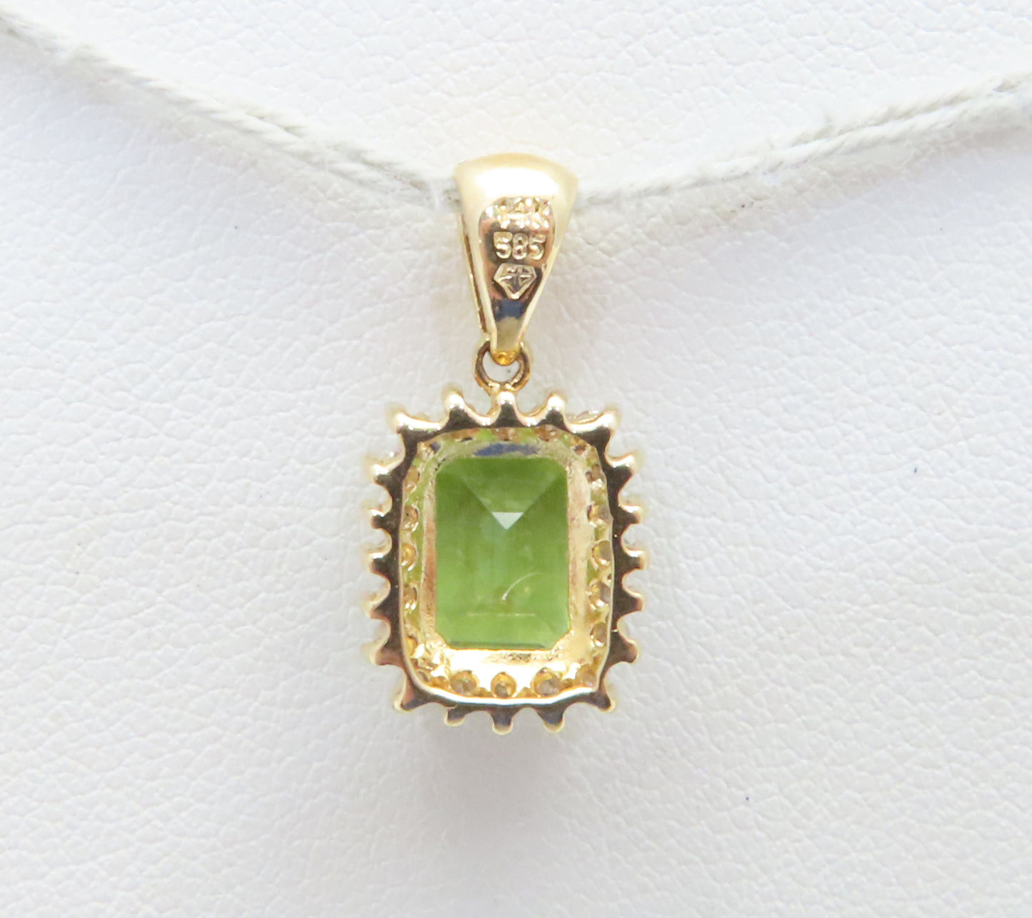 14K Yellow Gold Emerald Cut Peridot & Diamond Accent Halo Pendant