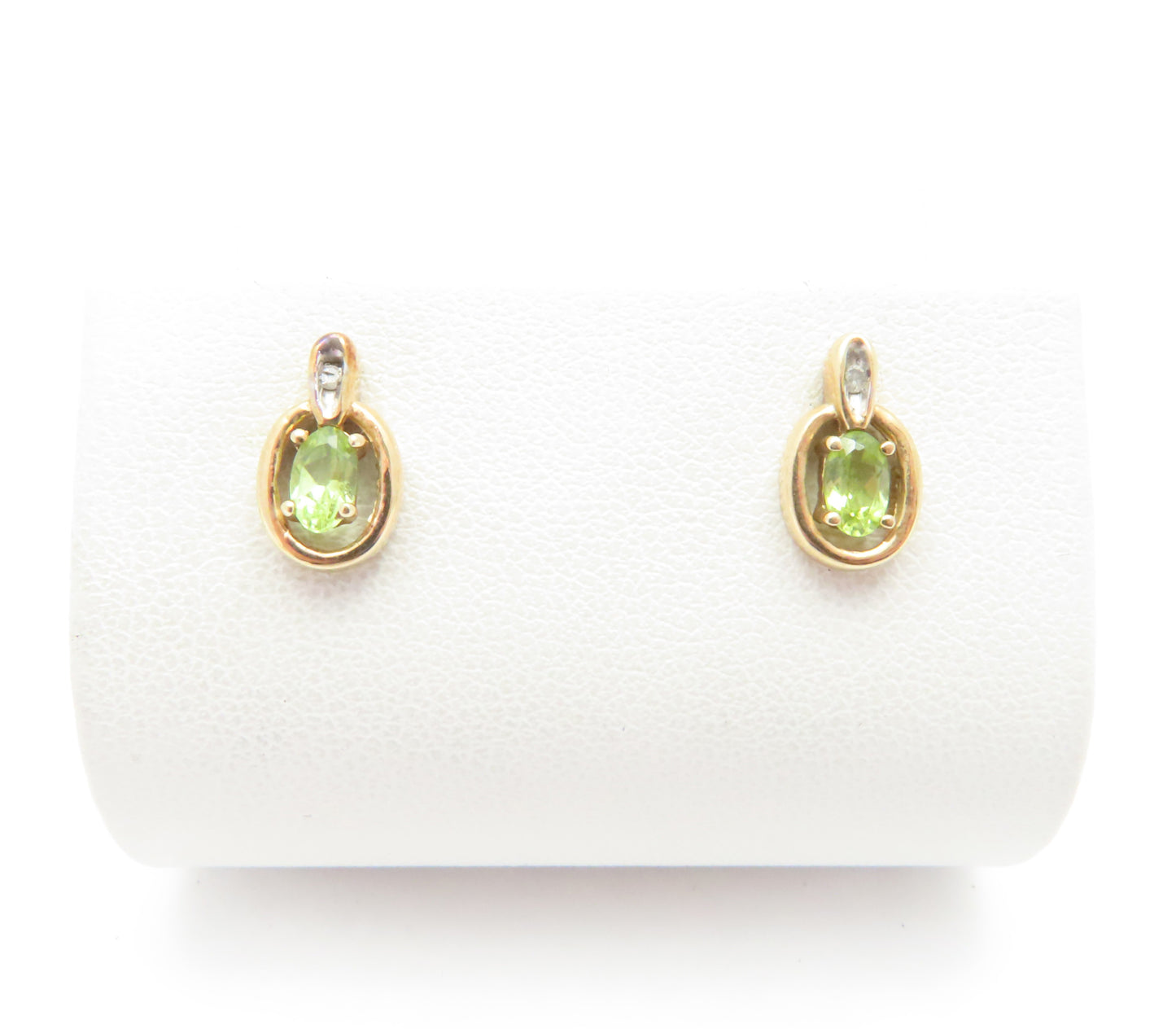 10K Yellow Gold Oval Peridot & Diamond Accent Stud Earrings
