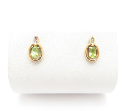 10K Yellow Gold Oval Peridot & Diamond Accent Stud Earrings