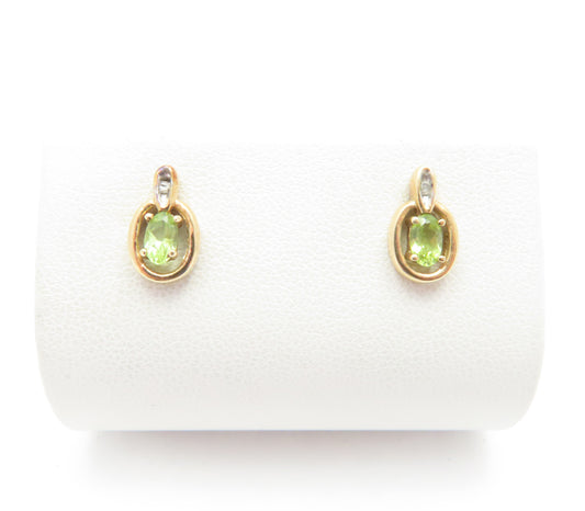 10K Yellow Gold Oval Peridot & Diamond Accent Stud Earrings