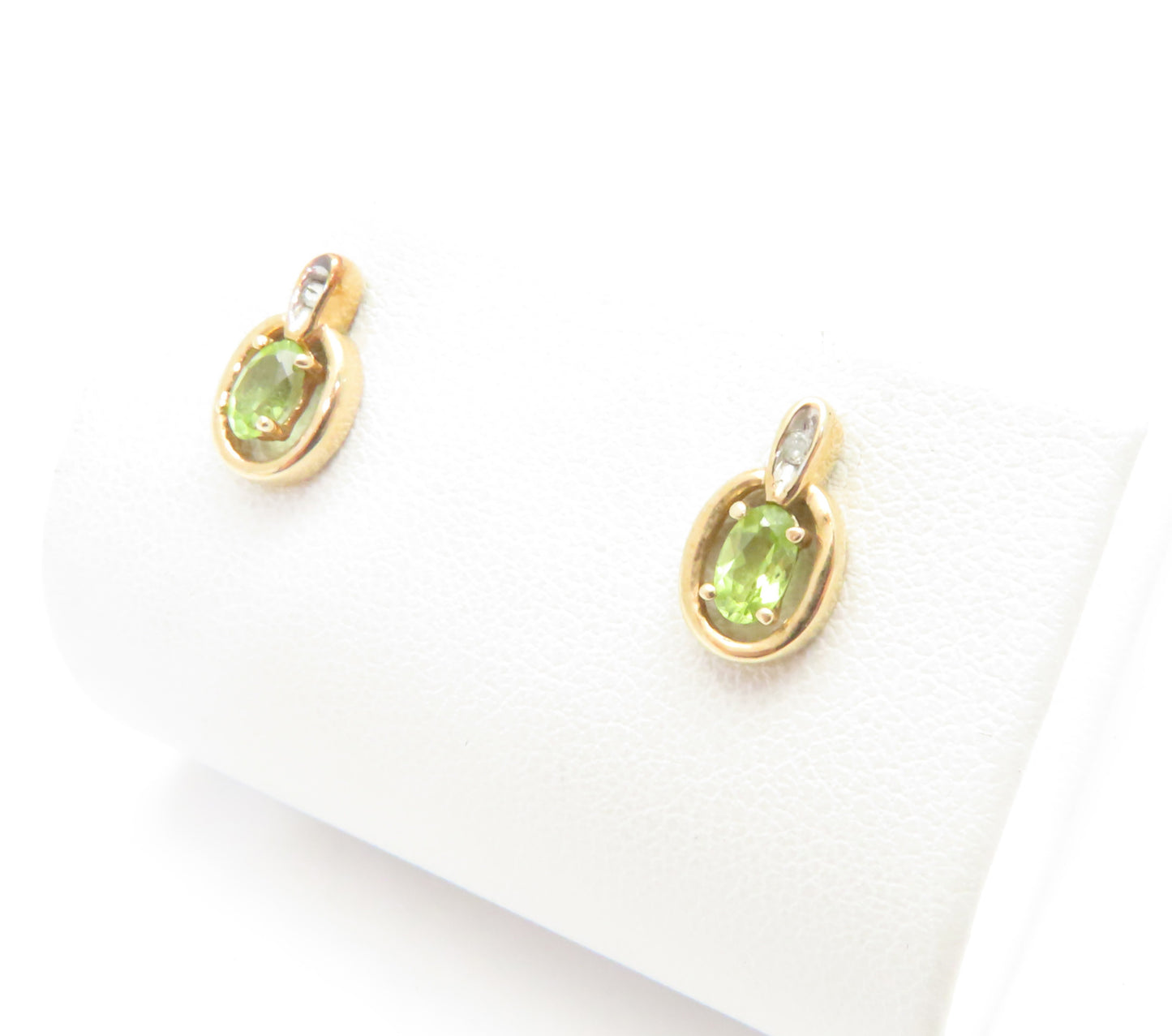 10K Yellow Gold Oval Peridot & Diamond Accent Stud Earrings