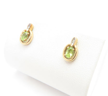 10K Yellow Gold Oval Peridot & Diamond Accent Stud Earrings