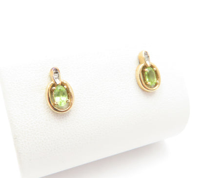 10K Yellow Gold Oval Peridot & Diamond Accent Stud Earrings