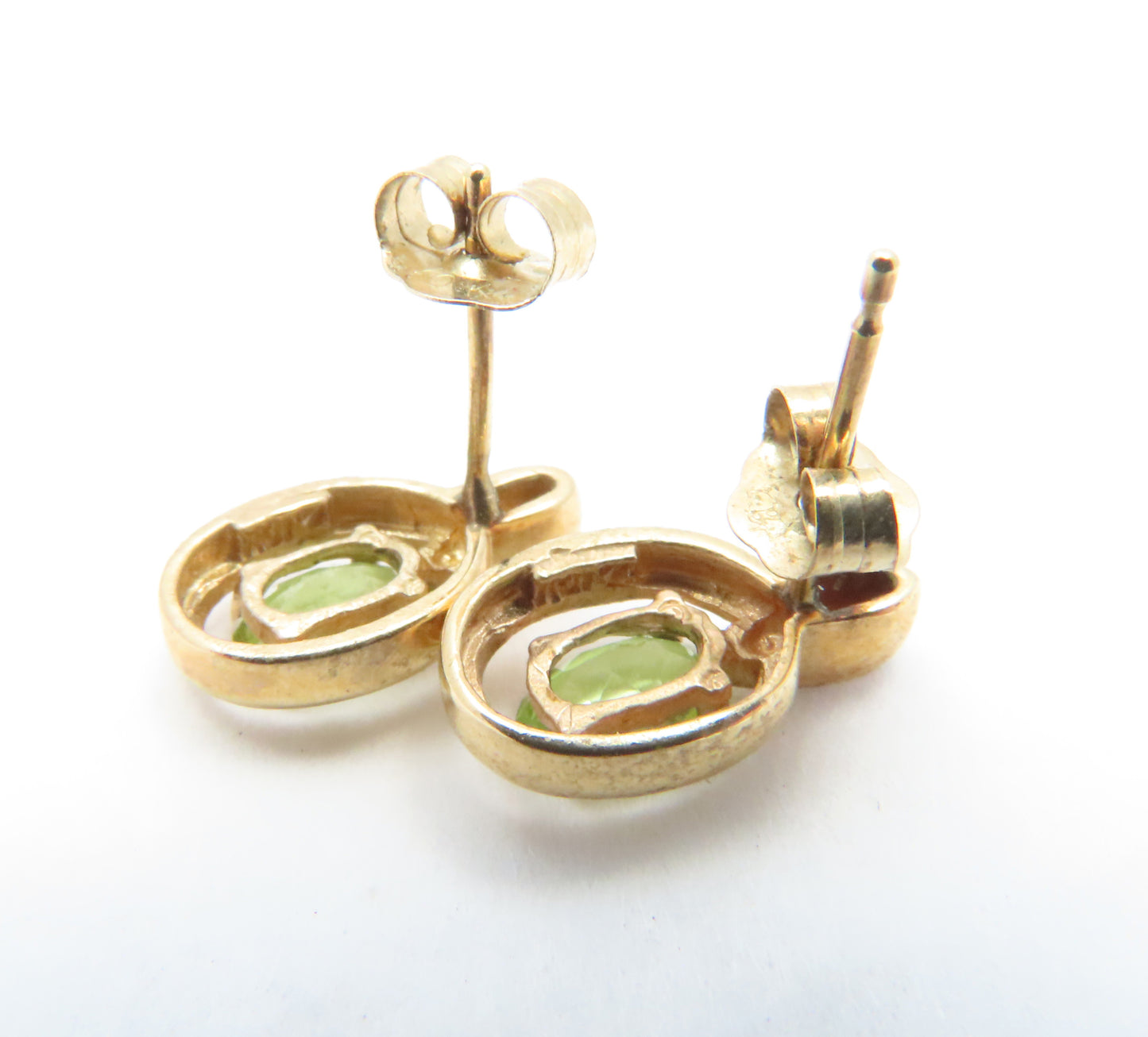 10K Yellow Gold Oval Peridot & Diamond Accent Stud Earrings