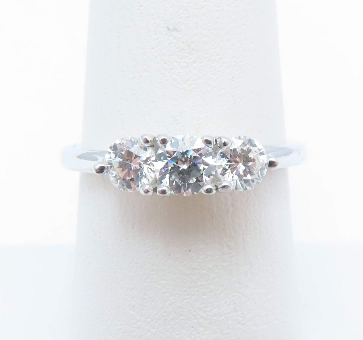 14k White Gold ~3/4ctw Diamond Three Stone Ring Size 6.75